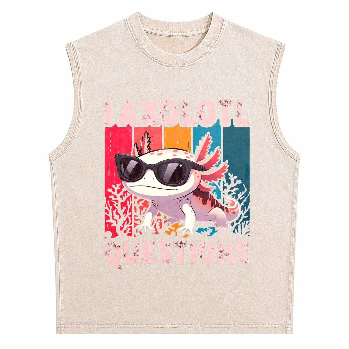 I Axolotl Questions - Fun With Bold Colorful Men's Washed Tank Top