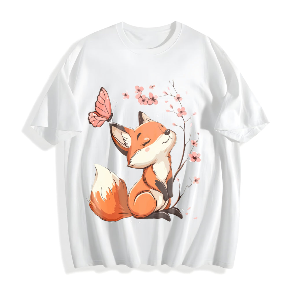 Summer Floral Butterfly Fox Cotton T-Shirt product image 2