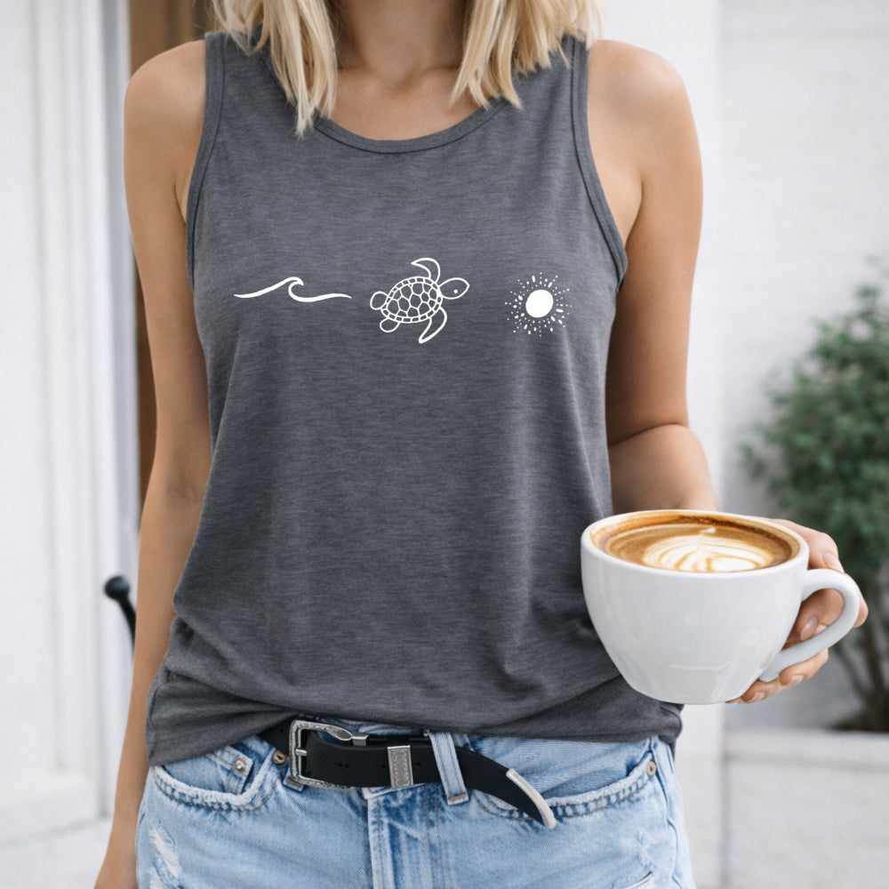 Racer - Cartoon Turtle & Sun Women's Tank Top