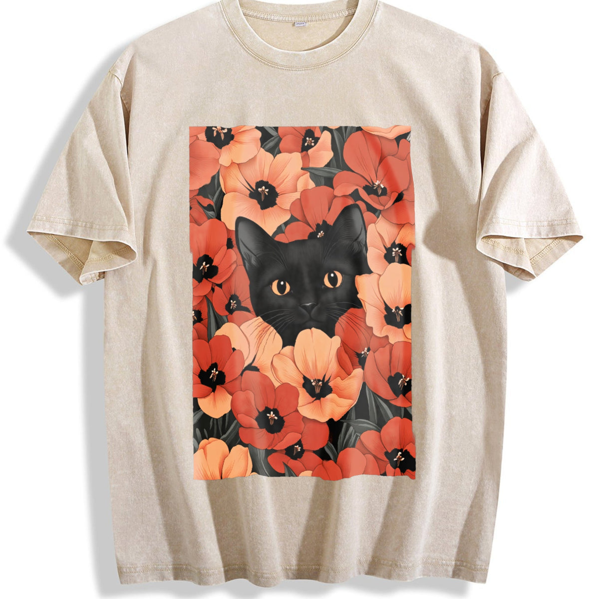 Blockbuster - Black Cat And Red Daisy Vintage Washed T-Shirt product image 1