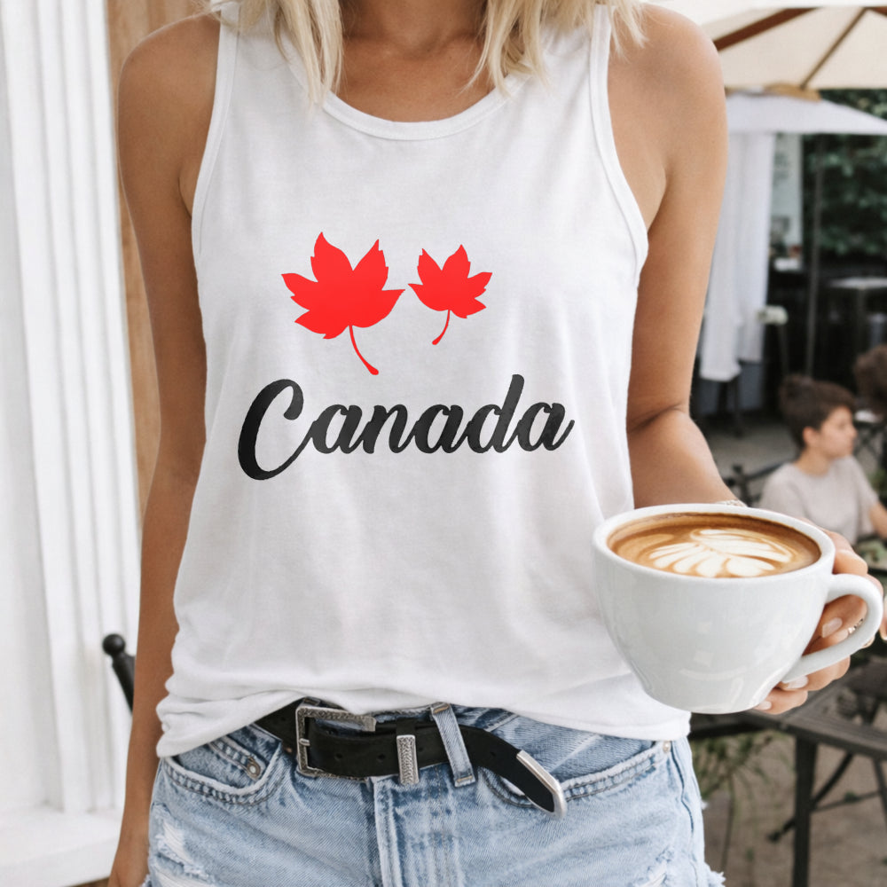 Canada Maple Leaf & Bold Letter - Black With Red White Women's Tank Top