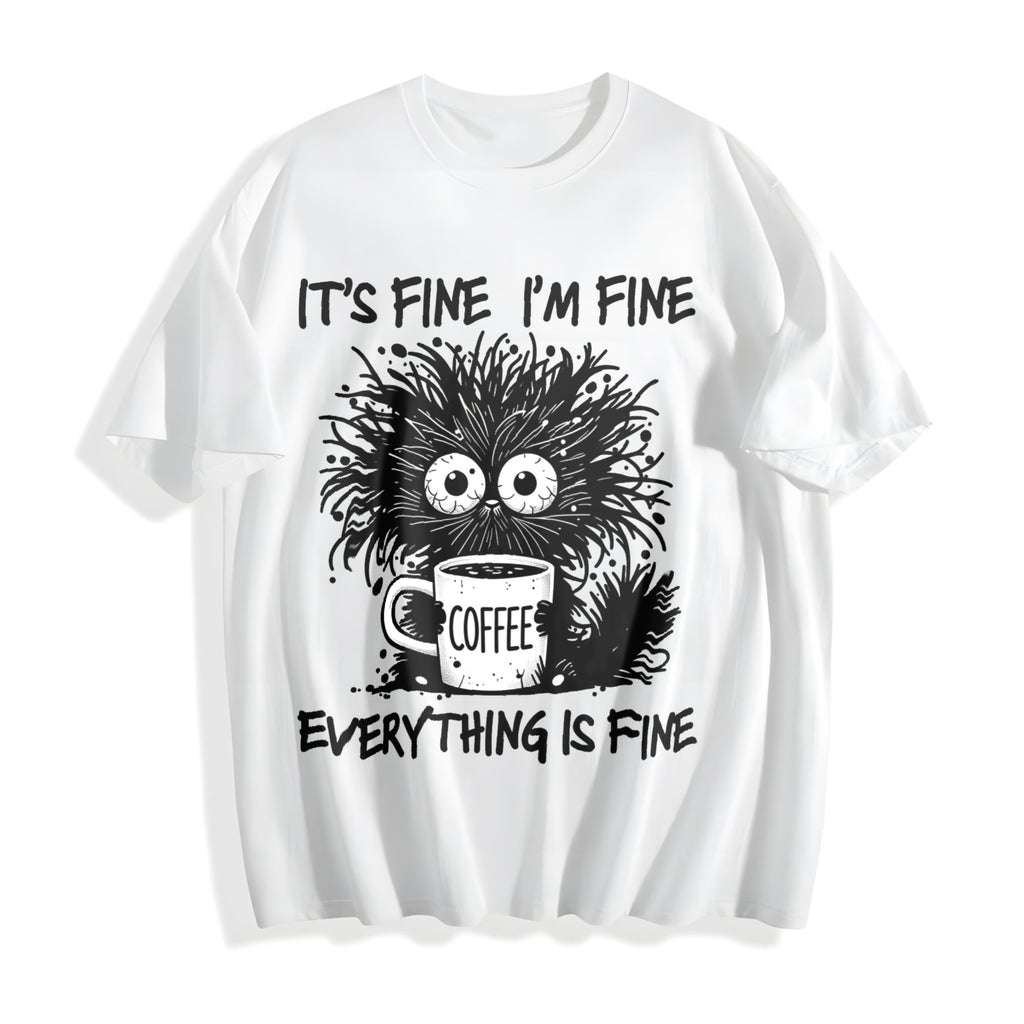 Animal Letter Furry Cat Coffee Cotton T-Shirt product image 2