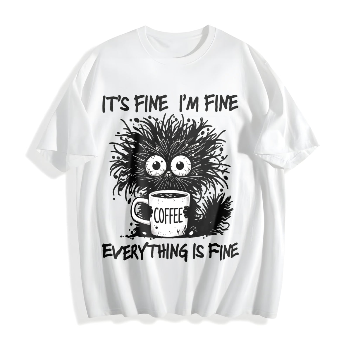 Animal Letter Furry Cat Coffee Cotton T-Shirt product image 2