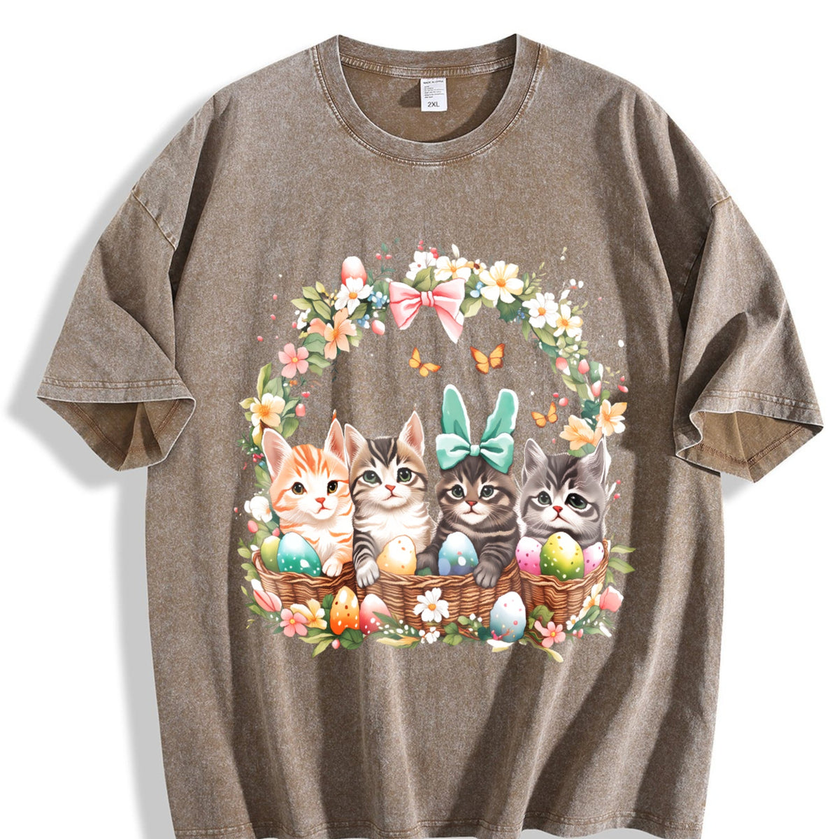 Ladies' Summer Cat In Easter Basket Vintage Washed T-Shirt product image 3