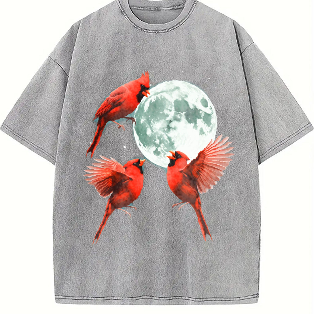 Red Cardinal Howling At Moon 90s Vintage Washed T-Shirt product image 5