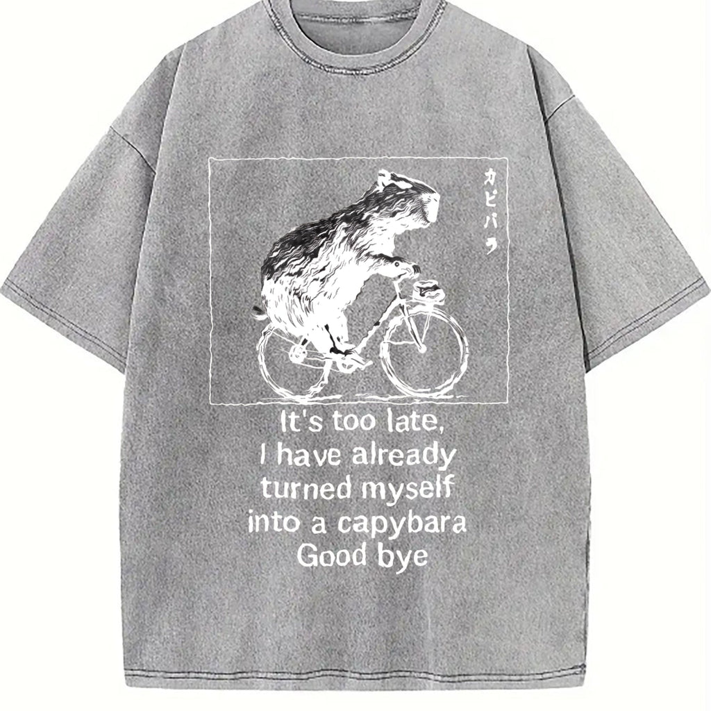 Funny Capybara Riding A Bicycle Vintage Washed T-Shirt product image 4