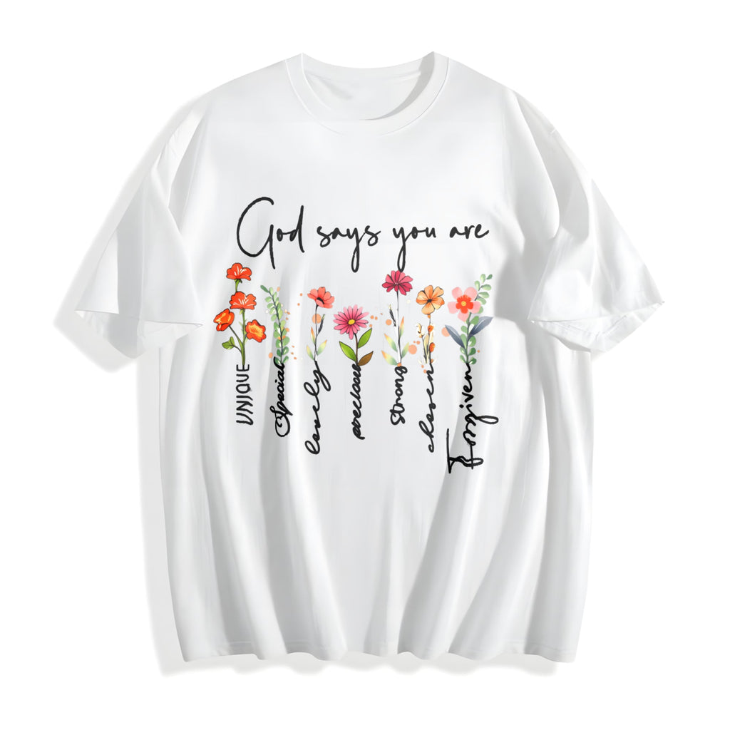 Summer A Plant Floral Letter Faith Cotton T-Shirt product image 2