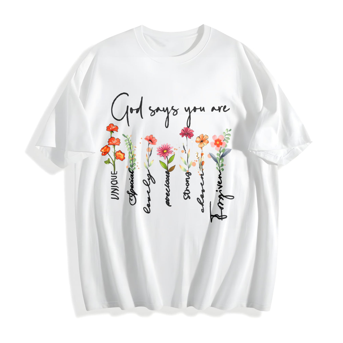 Summer A Plant Floral Letter Faith Cotton T-Shirt product image 2