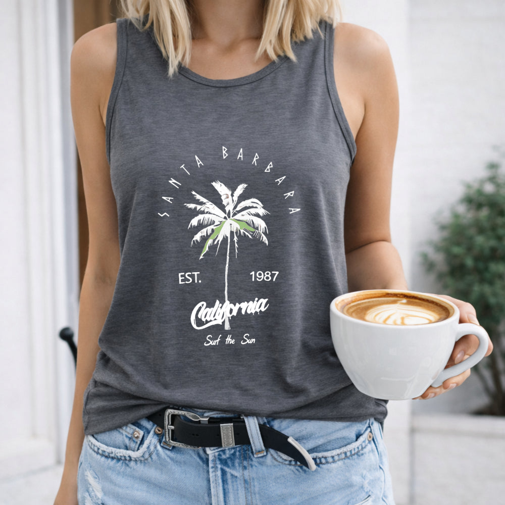 Santa Barbara Letters & Palm Trees Racer - Summer Beachwear Women's Tank Top