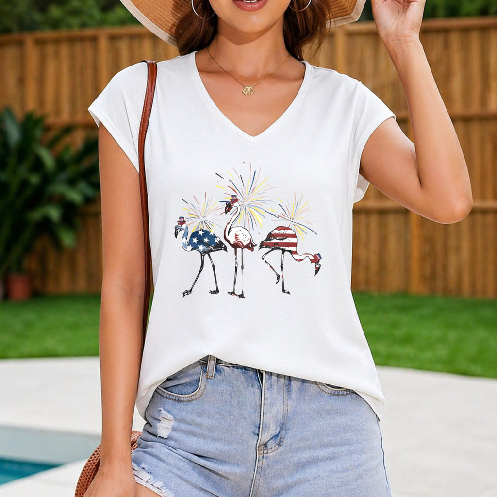 Independence Day Elements-flamingo-patterned Women's V-Neck Tank Top