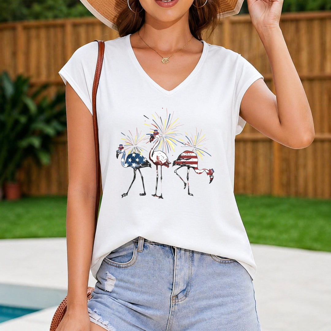 Independence Day Elements-flamingo-patterned Women's V-Neck Tank Top