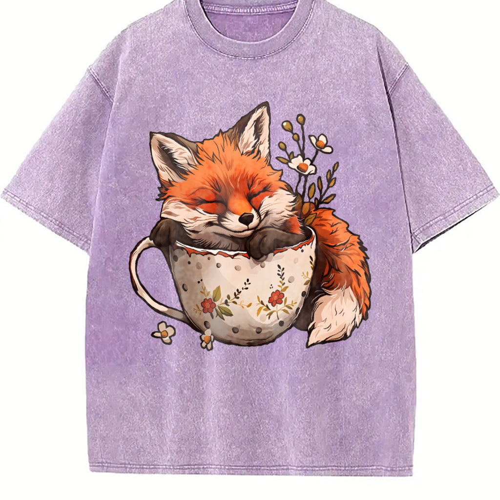Winter : Little Fox Curled Up In A Floral Teacup Vintage product image 6