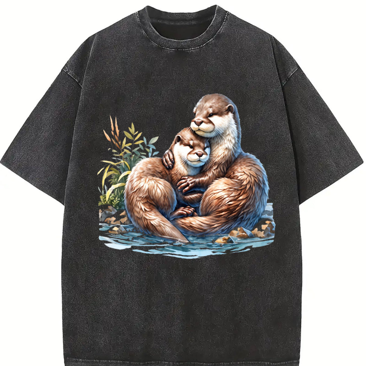 Two River Otters Cuddling Wilderness 90s Vintage Washed product image 2
