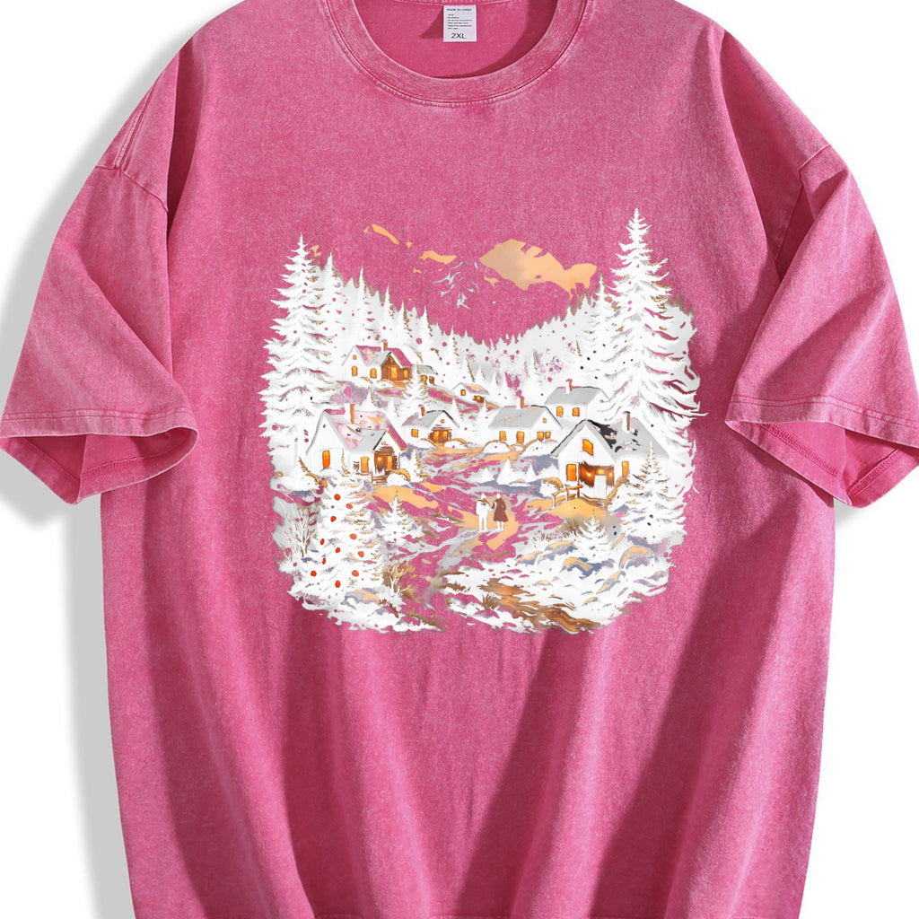 Christmas Winter Village Vintage Washed T-Shirt product image 7