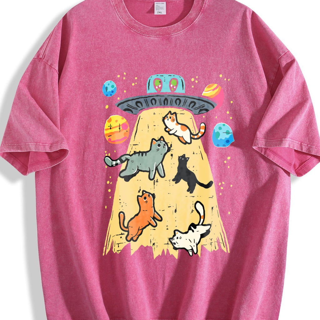 Summer UFO Takeaway Cute Cat Vintage Washed T-Shirt product image 7