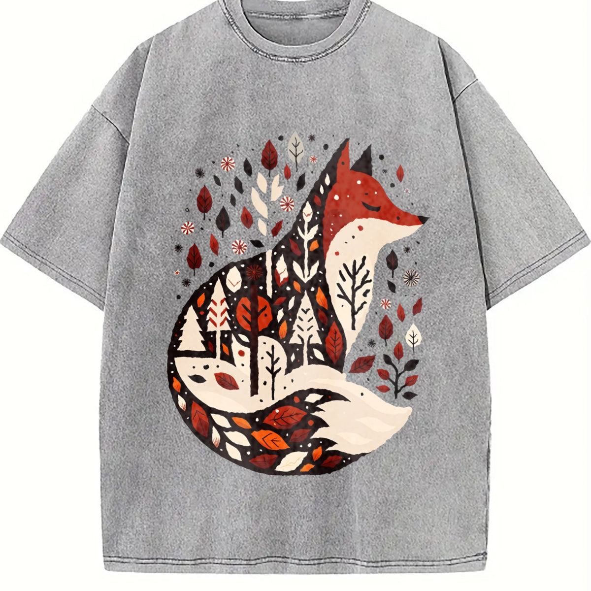 Folk Art Bohemian Fox And Tree Summer Vintage Washed T-Shirt product image 5