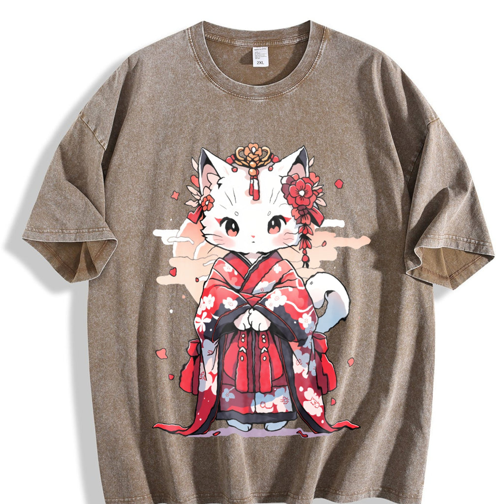 Animal Series : Cat In A Kimono Vintage Washed T-Shirt product image 3