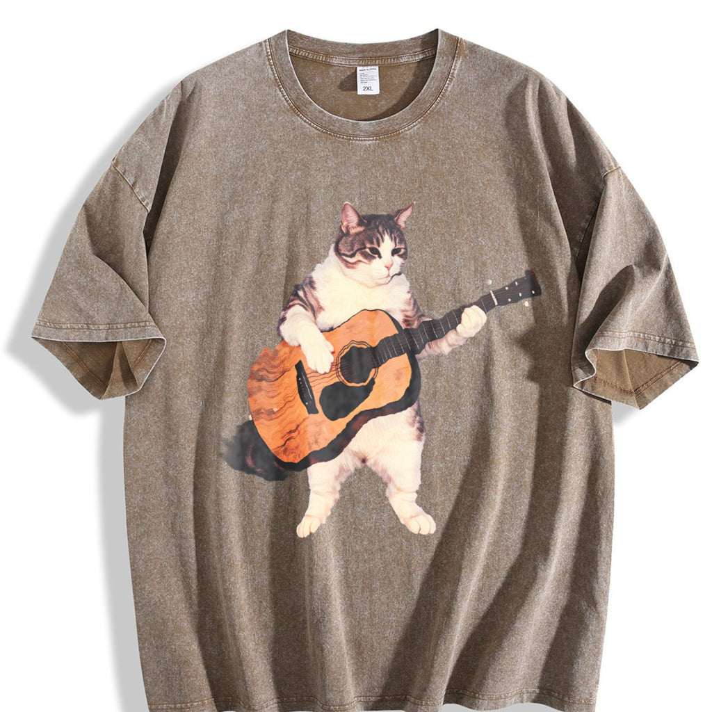 Guitar Cat Vintage Washed T-Shirt product image 3