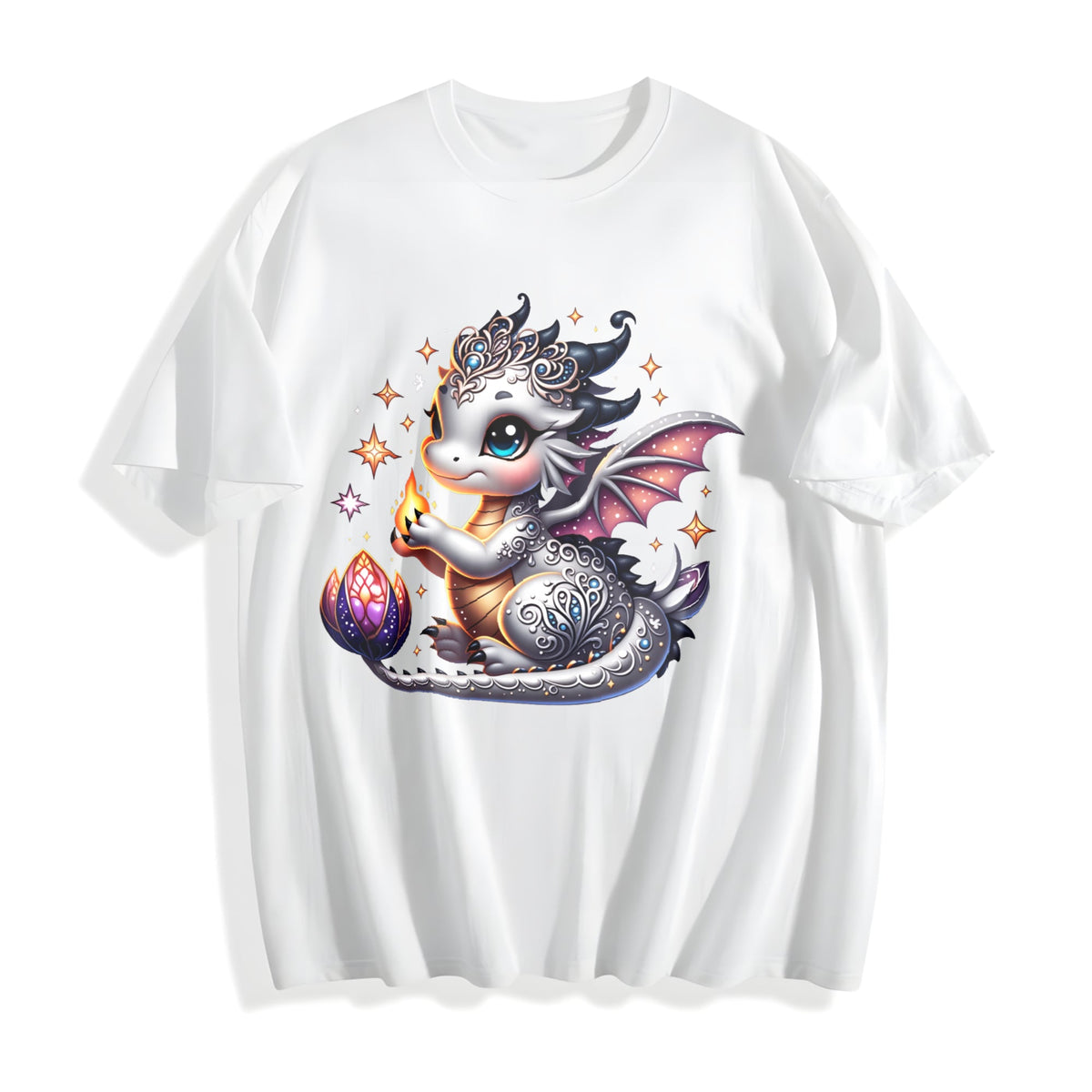 Silvery-gray Little Dragon With Exquisite Cotton T-Shirt product image 2