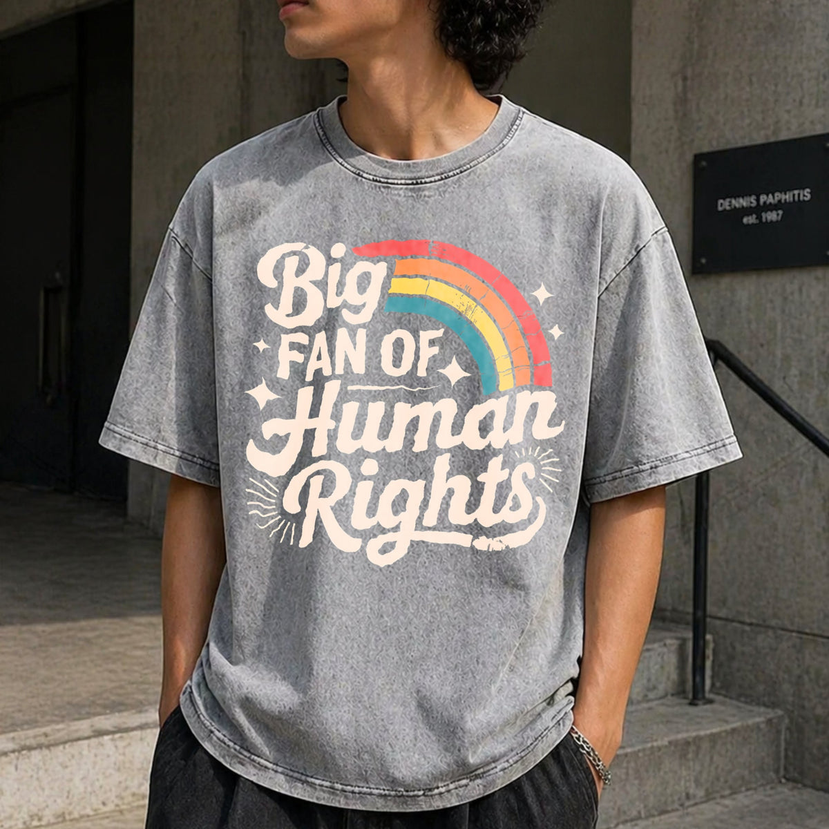 Big Fan Of Human Rights - Rainbow Vintage Washed T-Shirt product image 5