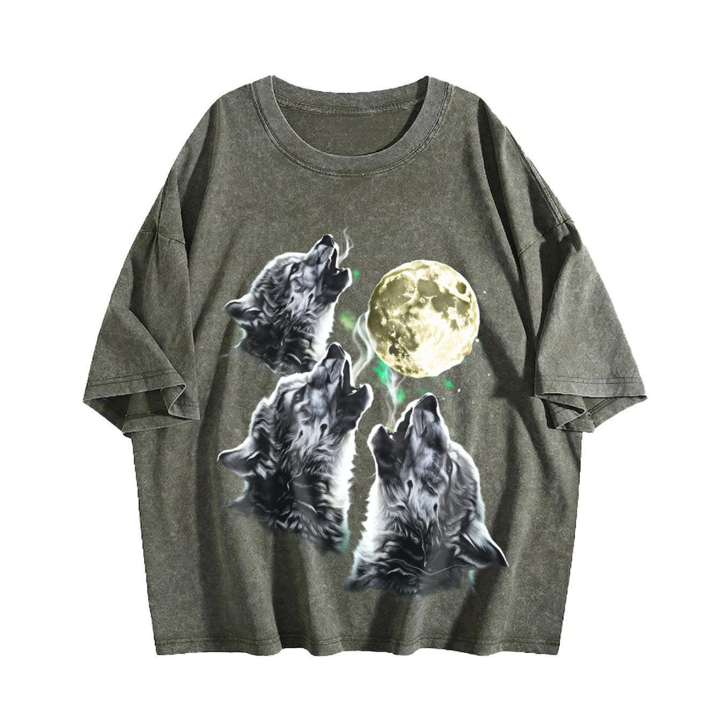 Baby Wolf Howling To Moon 90s Vintage Washed T-Shirt product image 4