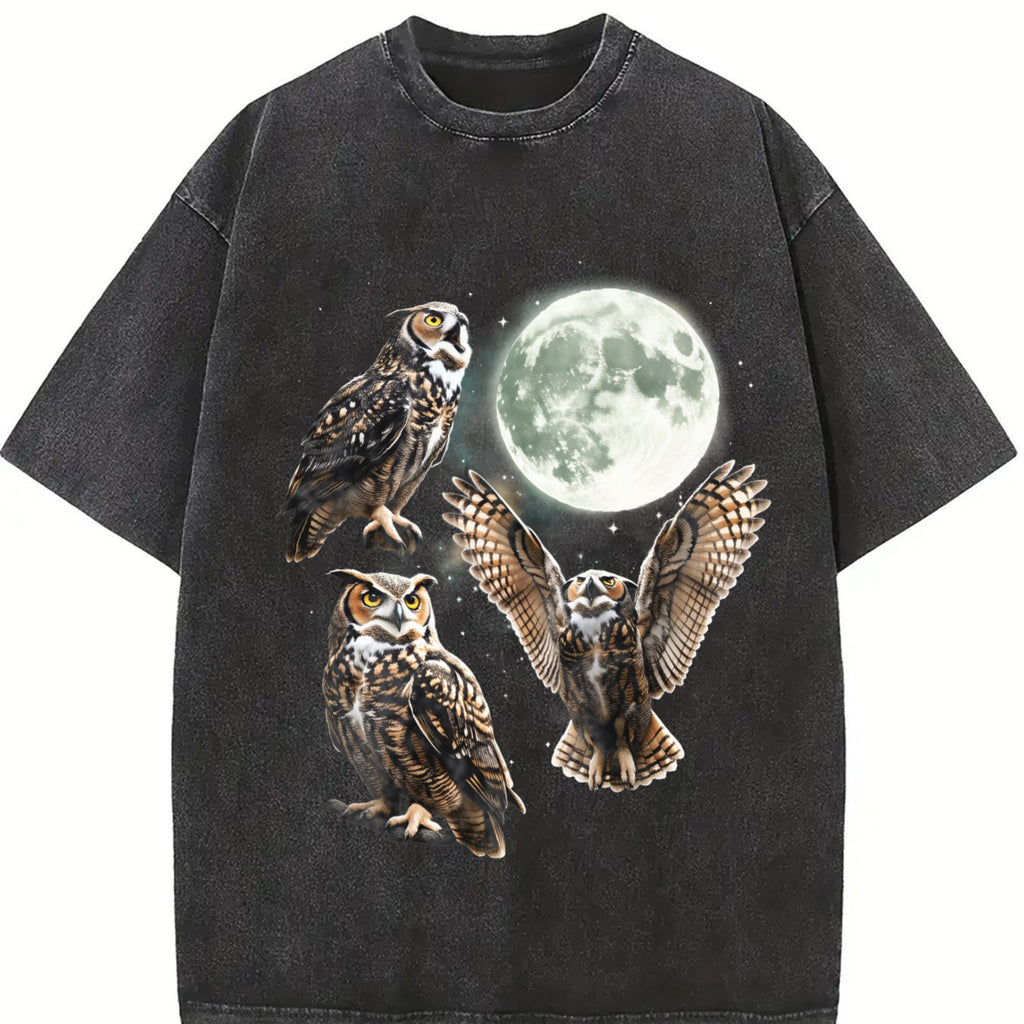 Owl Howling At Moon 90s Vintage Washed T-Shirt product image 2