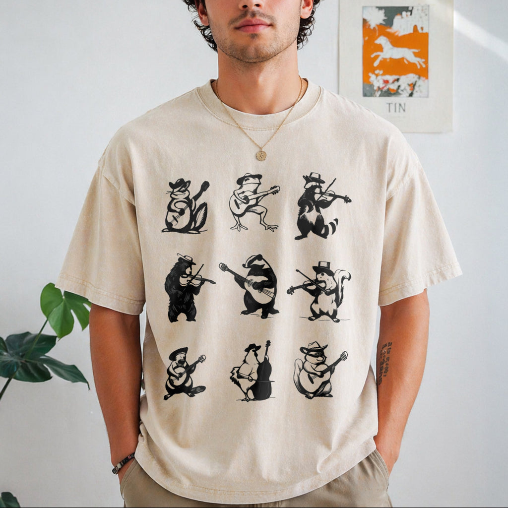 Animals Playing Music Funny Vintage Washed T-Shirt product image 1