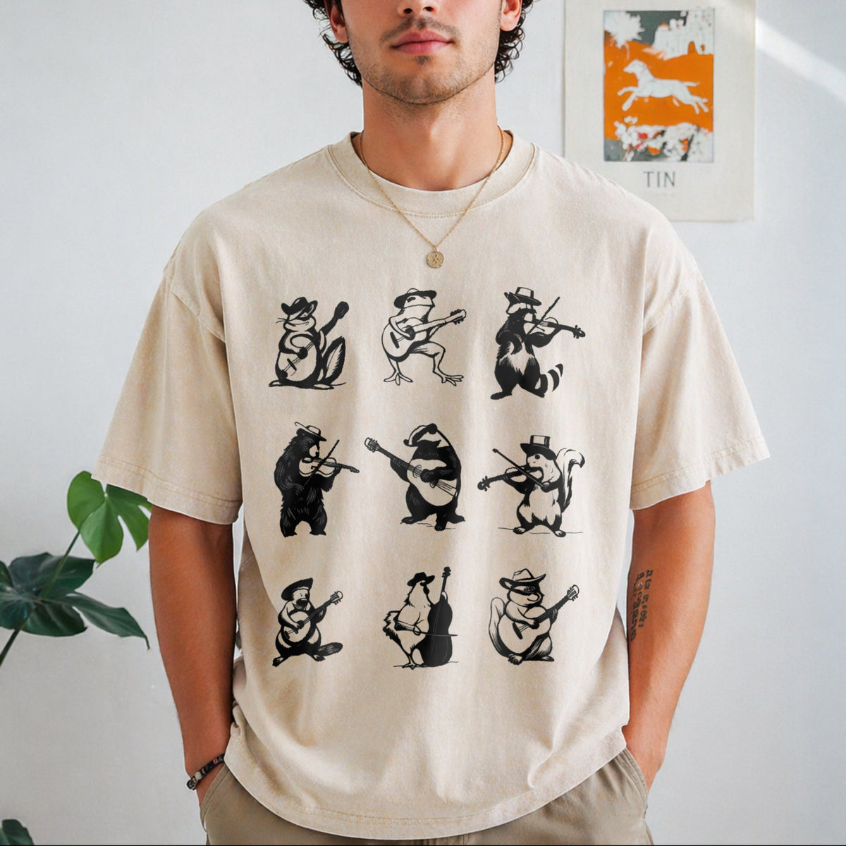 Animals Playing Music Funny Vintage Washed T-Shirt product image 1