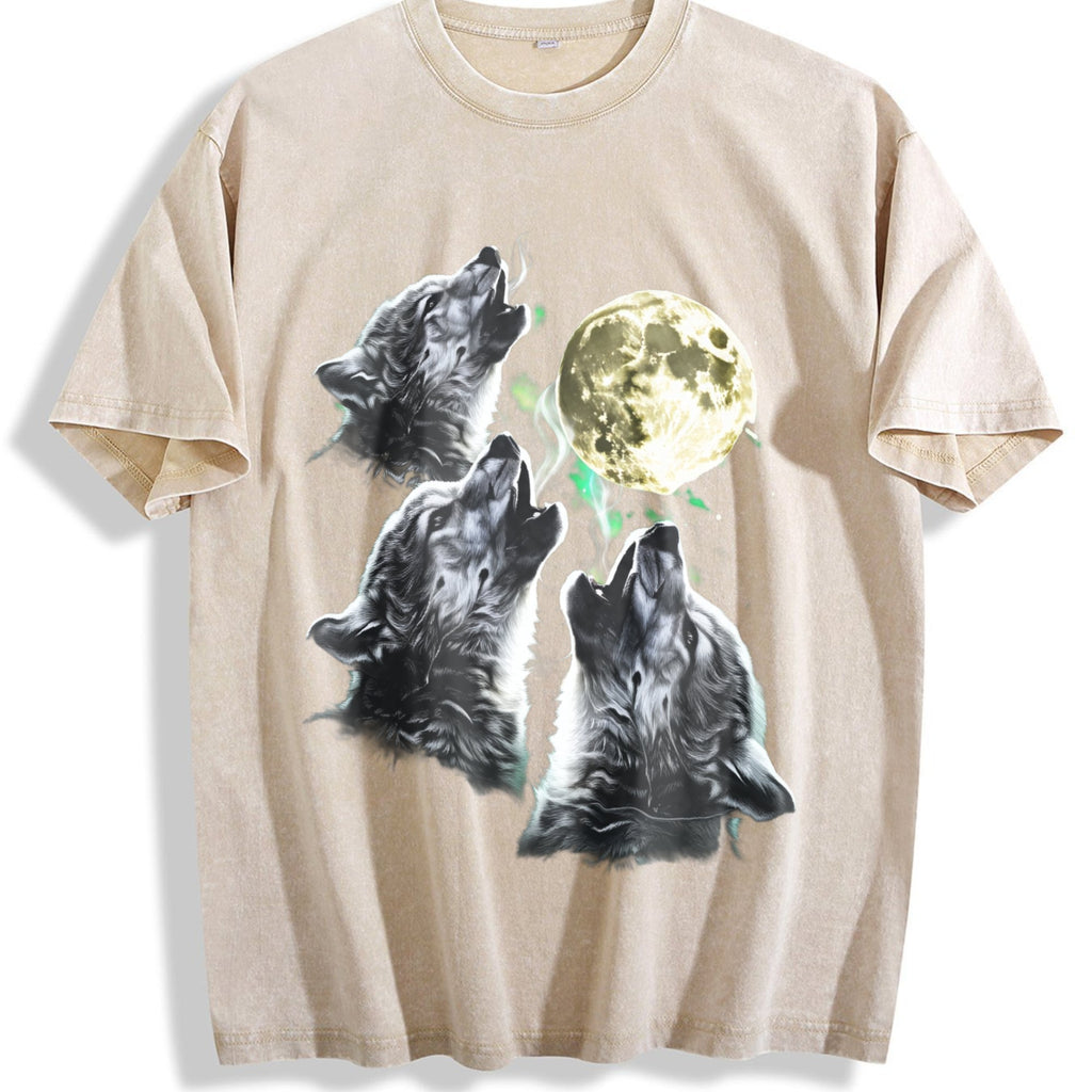 Baby Wolf Howling To Moon 90s Vintage Washed T-Shirt product image 1