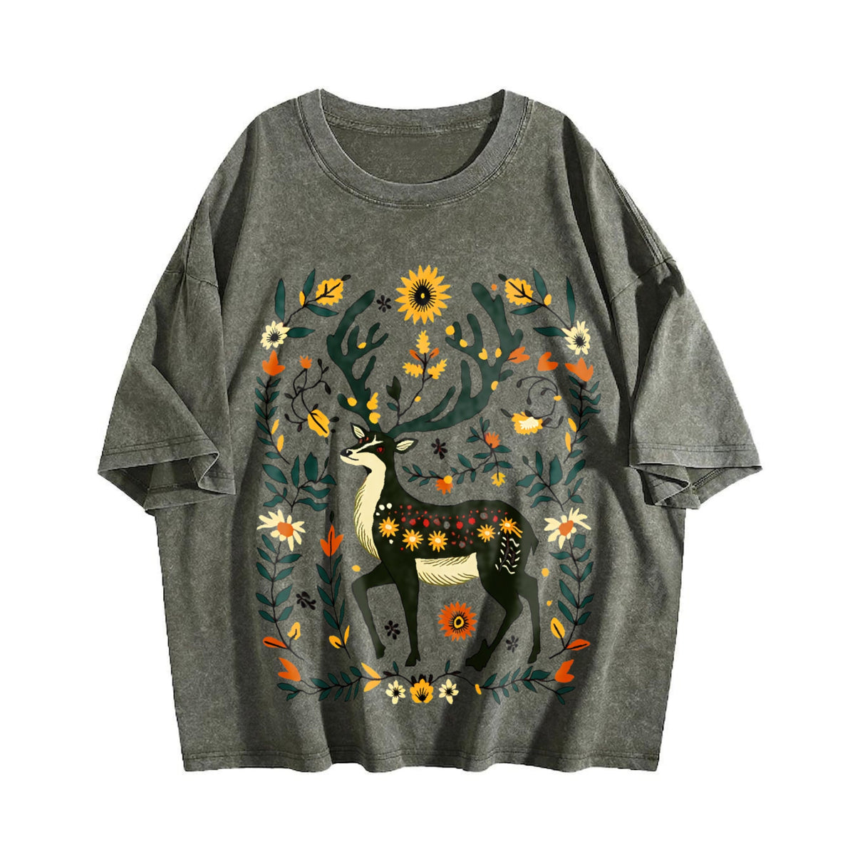 Bohemian Folk Art - Vibrant Deer & Floral Vintage Washed product image 4