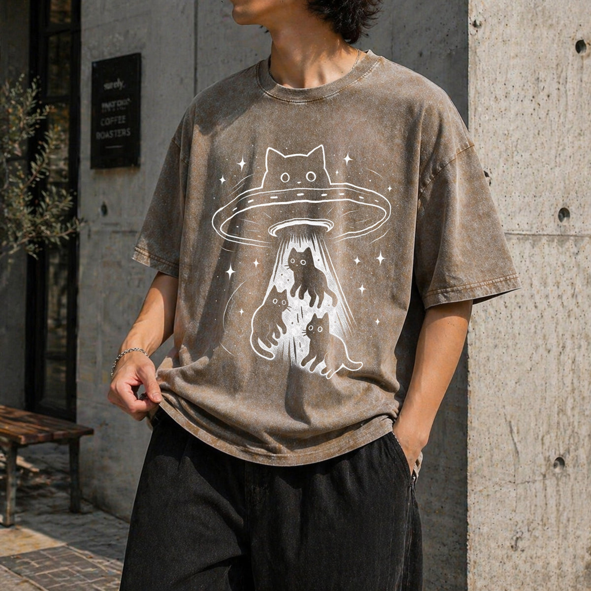 Funny Cat UFO Cute Kitty Space Spaceship Alien Vintage product image 3
