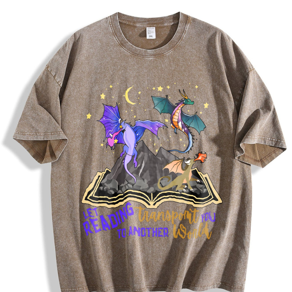 Let Reading Transport You Dragon Book Vintage Washed T-Shirt product image 3