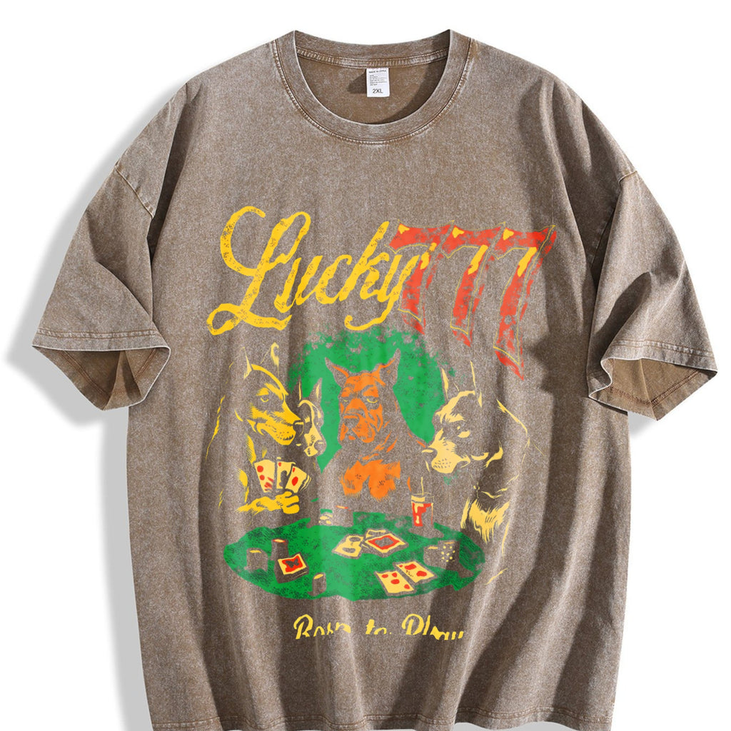 Lucky 777 Poker Dog Vintage Washed T-Shirt product image 3