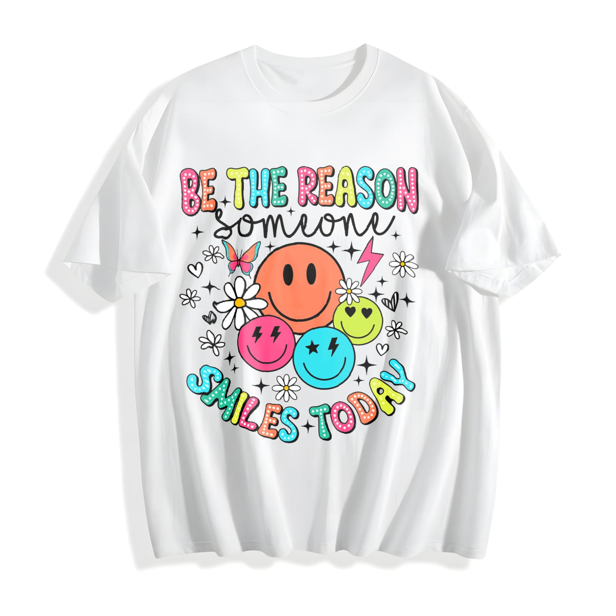 Smile Face & Flower Cotton T-Shirt product image 2