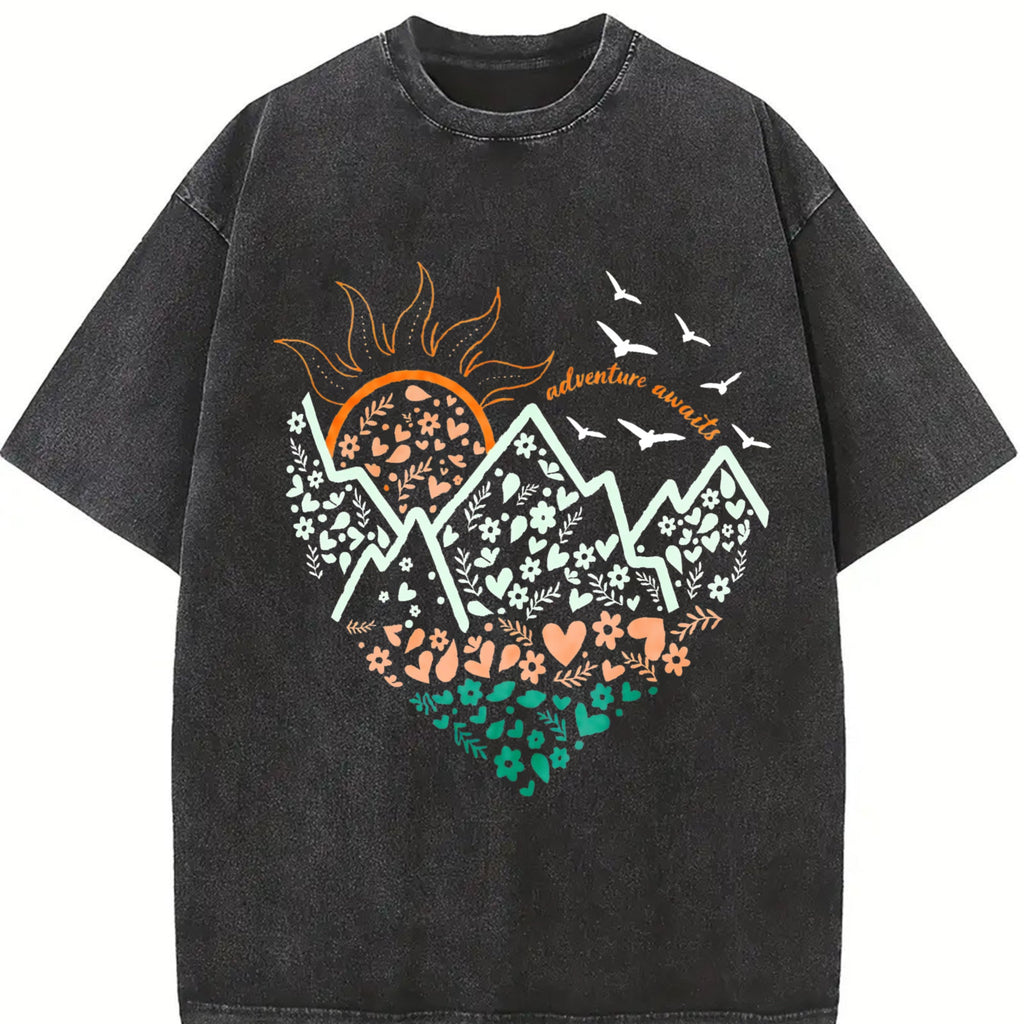 Floral Mountain Sunrise Summer Vintage Washed T-Shirt product image 2