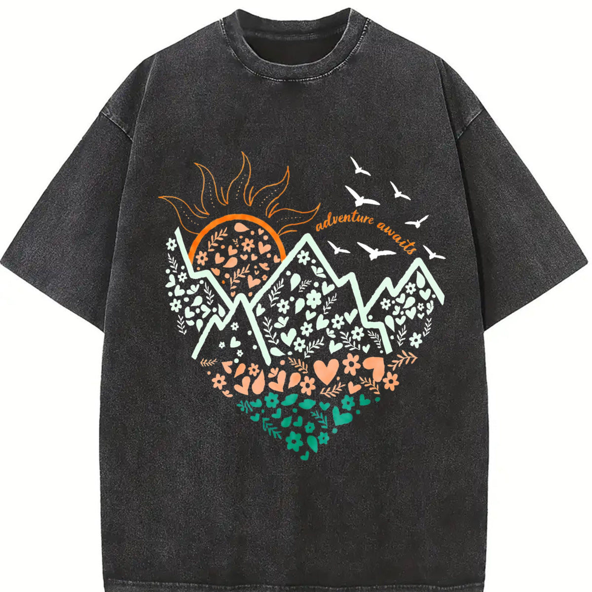 Floral Mountain Sunrise Summer Vintage Washed T-Shirt product image 2