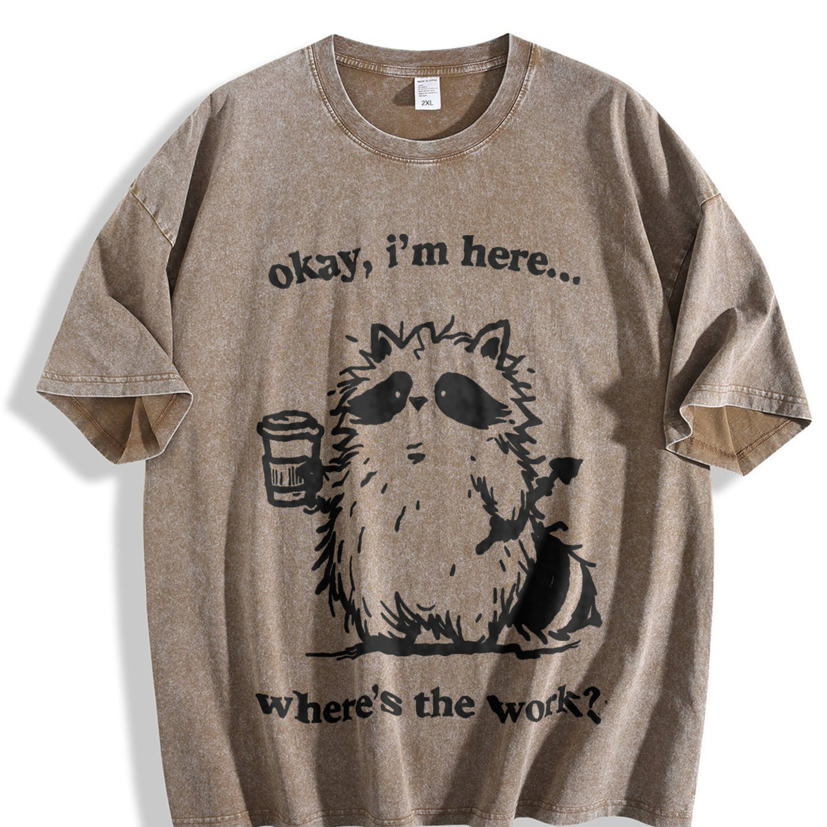 Cute Raccoon Work Coffee Vintage Washed T-Shirt product image 3