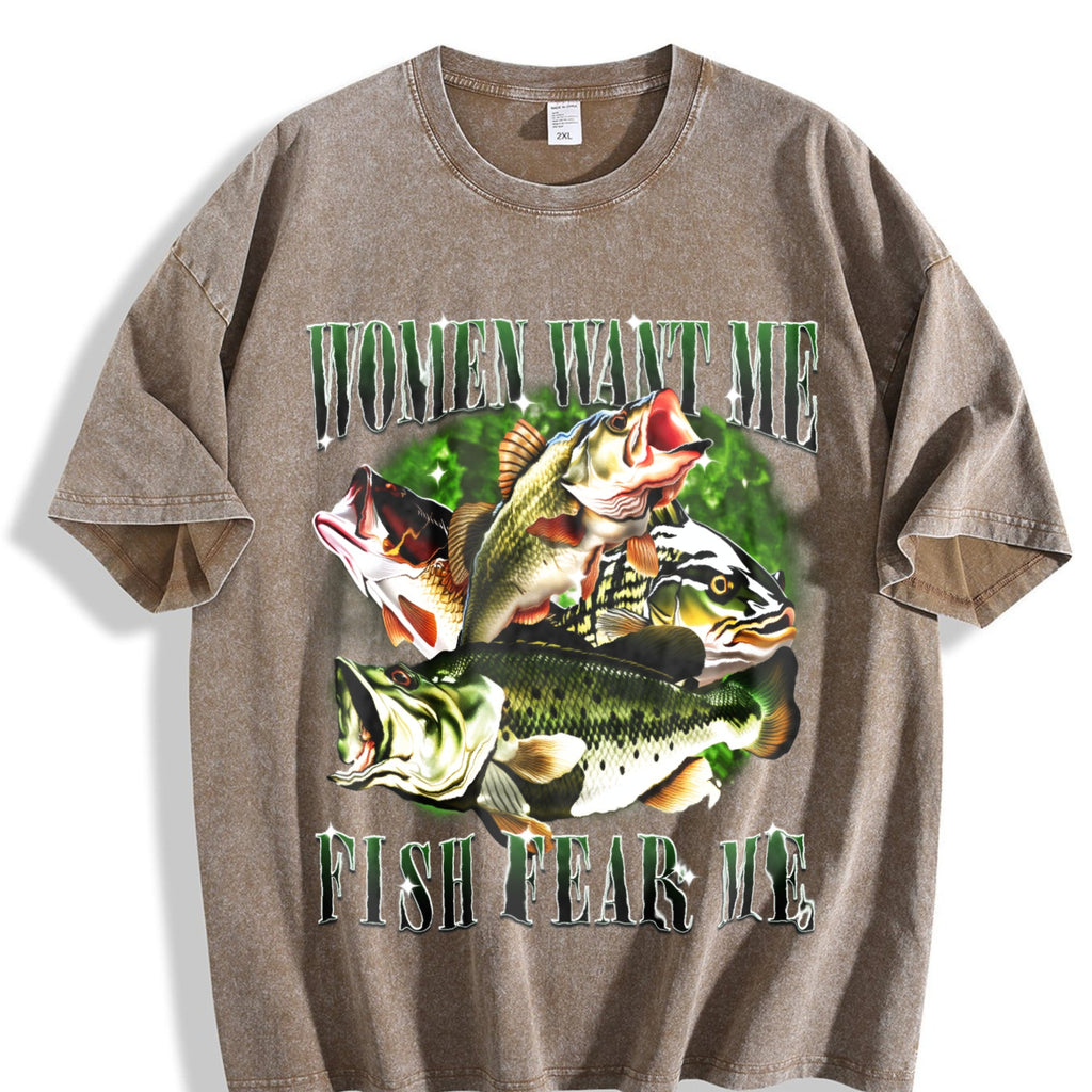 Want Me Fish Fear Me Vintage Washed T-Shirt product image 3