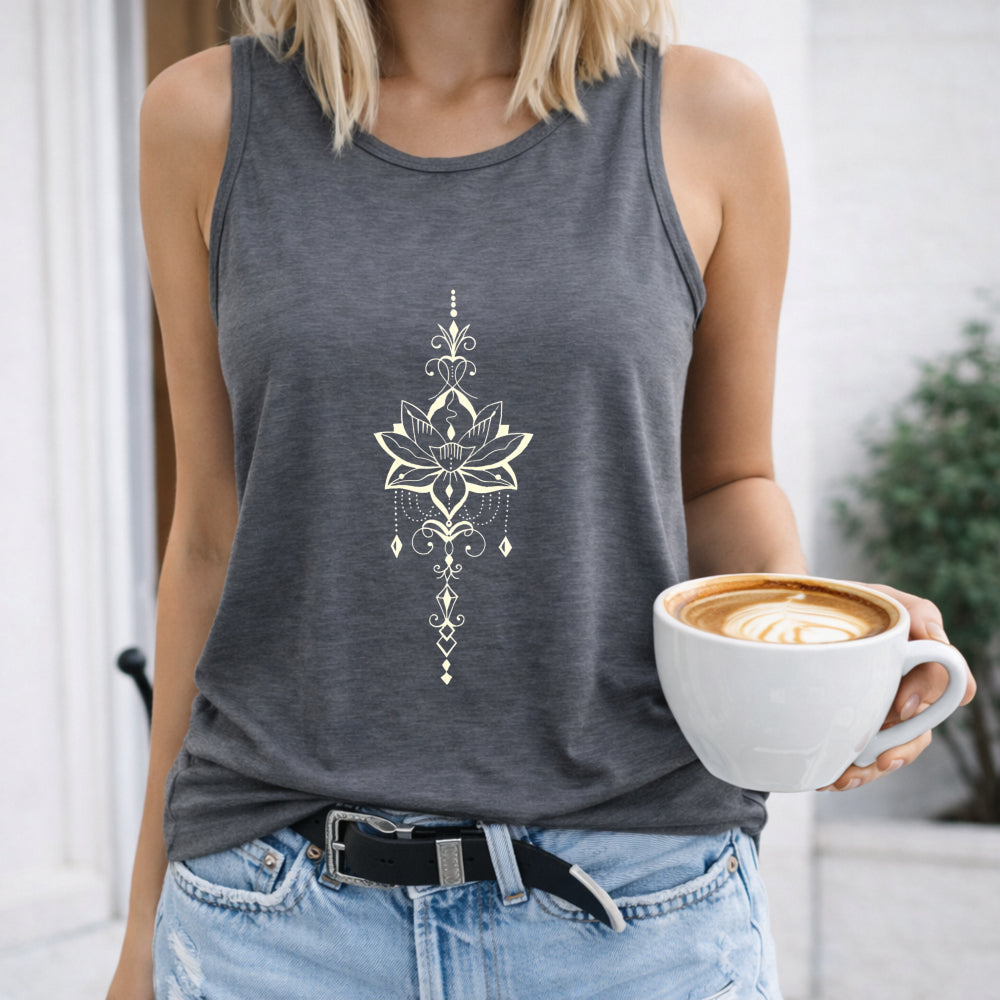 Racer With Lotus Flower - Summer Women's Tank Top