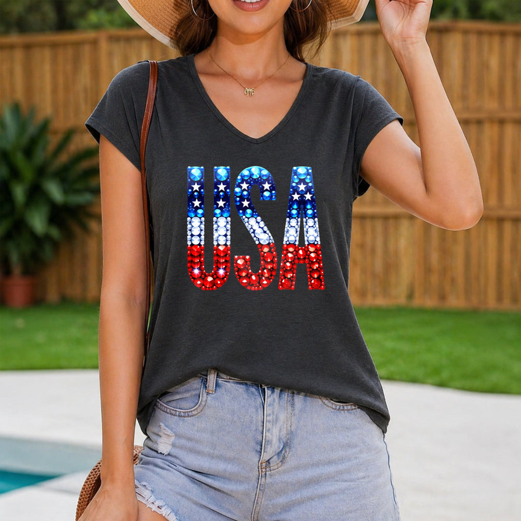 Patriotic USA Flag - Grey With Red Women's V-Neck Tank Top