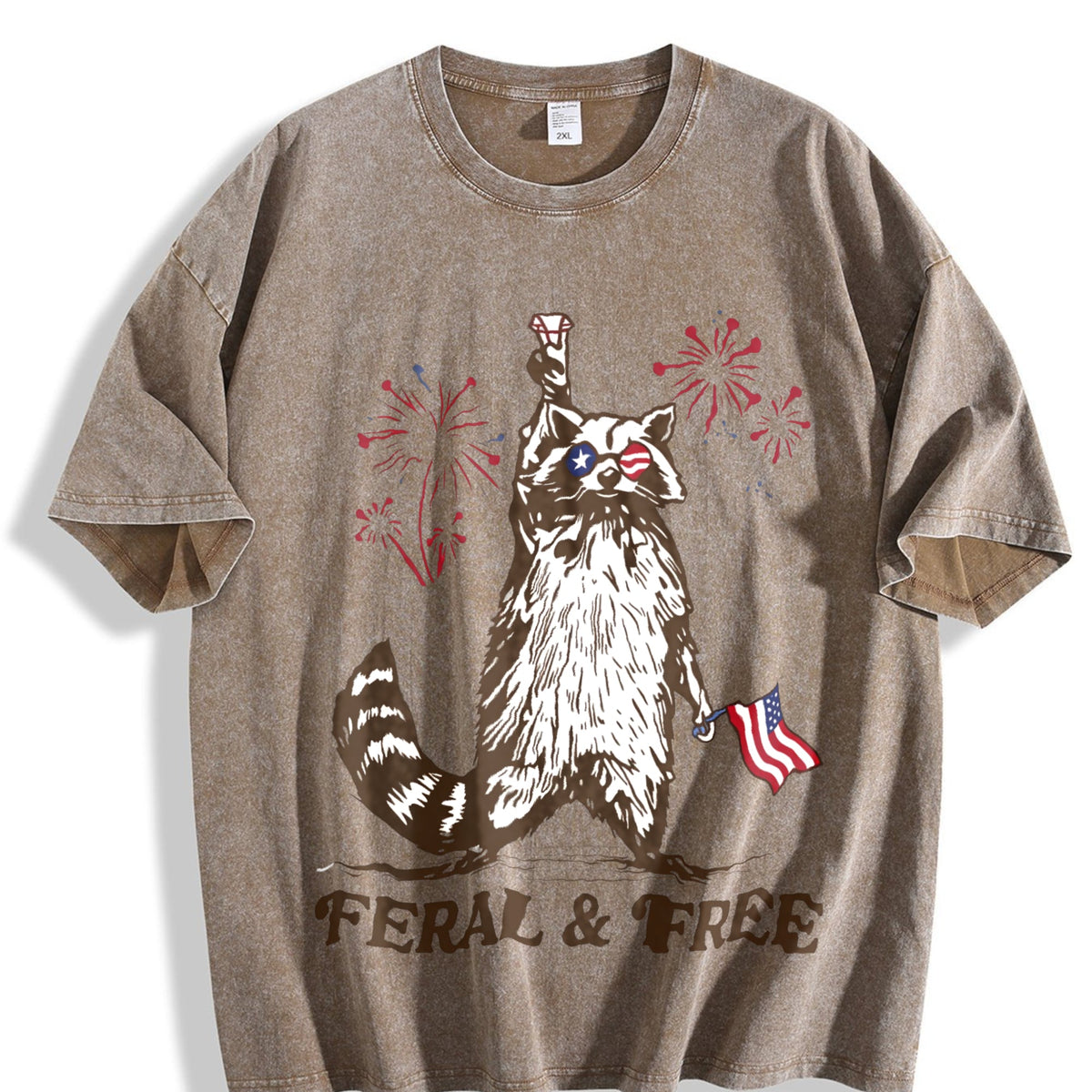 Raccoon Flag And Firework Vintage Washed T-Shirt product image 3