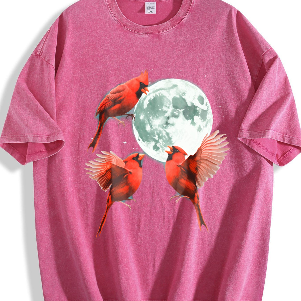 Red Cardinal Howling At Moon 90s Vintage Washed T-Shirt product image 7