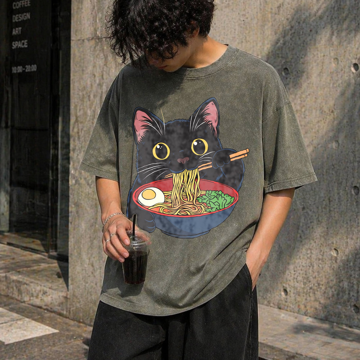 Cat Ramen Vintage Washed T-Shirt product image 4