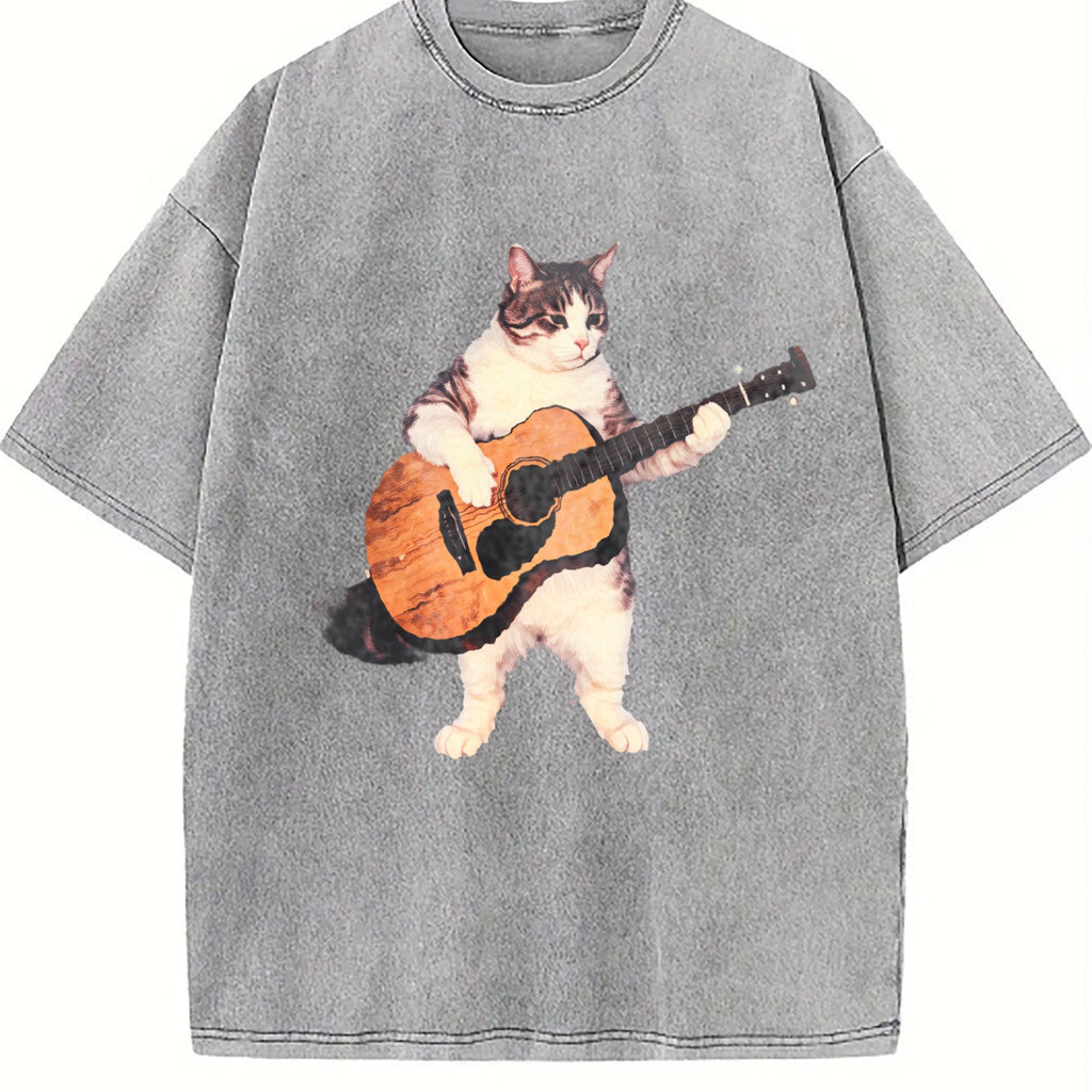 Guitar Cat Vintage Washed T-Shirt product image 5