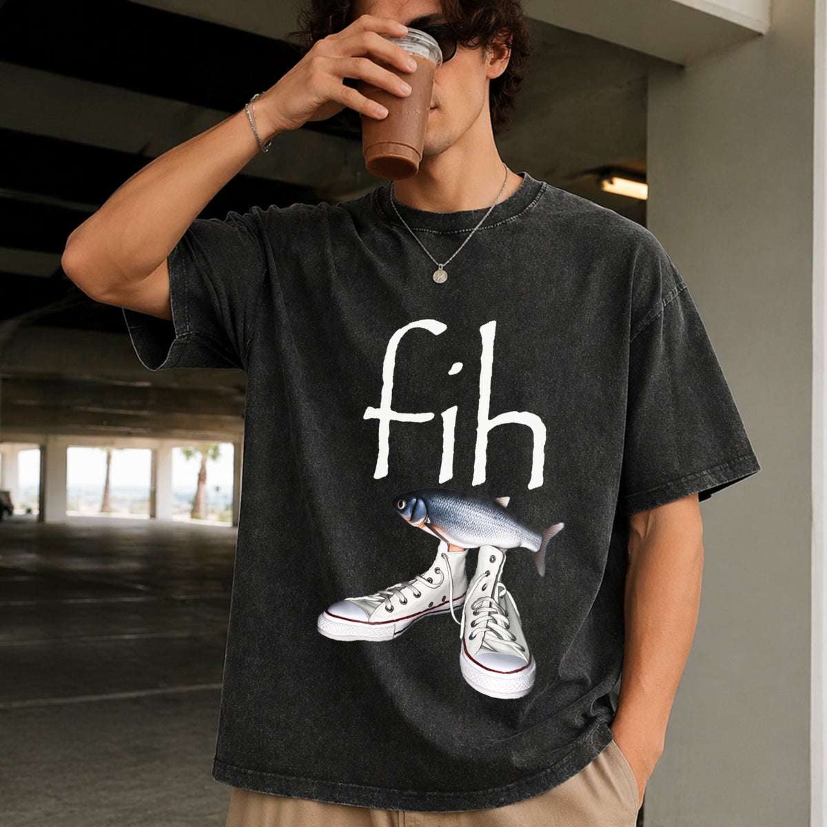 Fih Shoes Fish Funny Misspelled Fish Meme Fih Calling Vintage Washed T-Shirt
