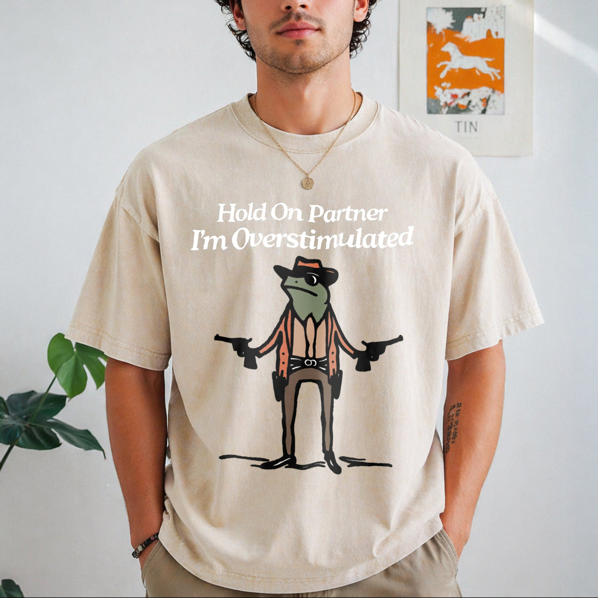 Hold On I'm Overstimulated Funny Vintage Washed T-Shirt product image 1