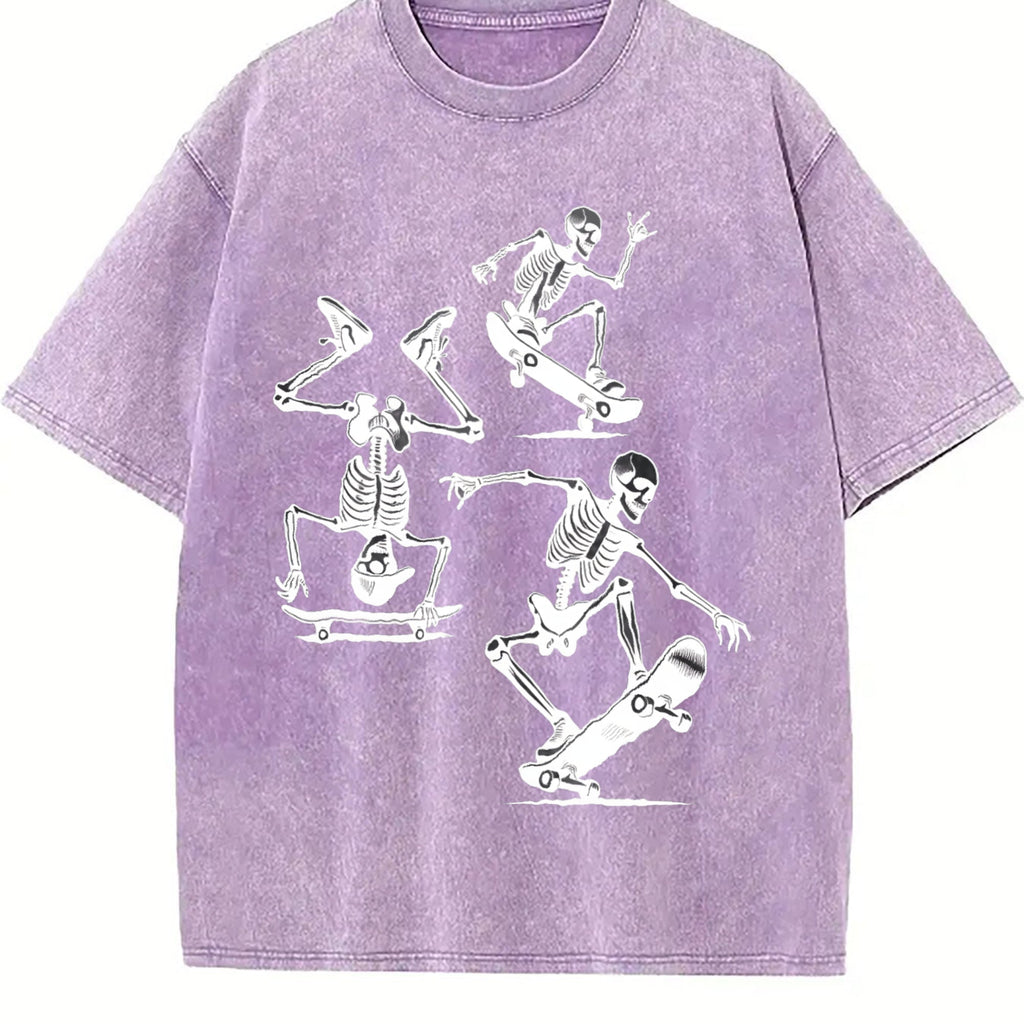 3 Skeletons Skateboarding 90s Vintage Washed T-Shirt product image 6