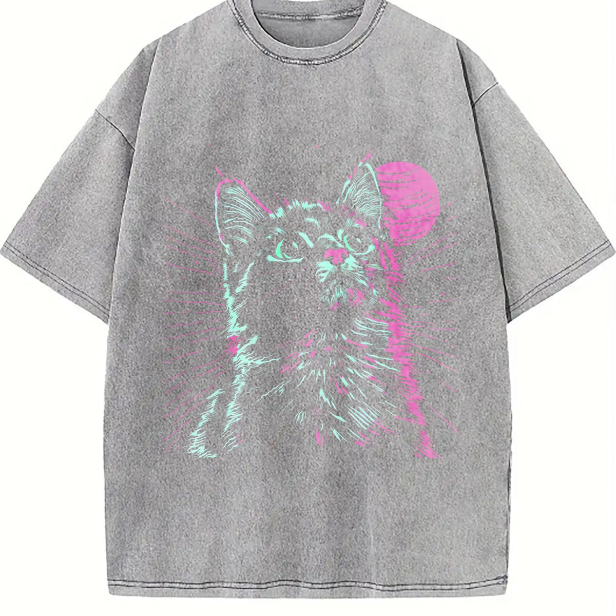 Blockbuster 80s Psychedelic Cat - Neon Green & Pink Vintage product image 4