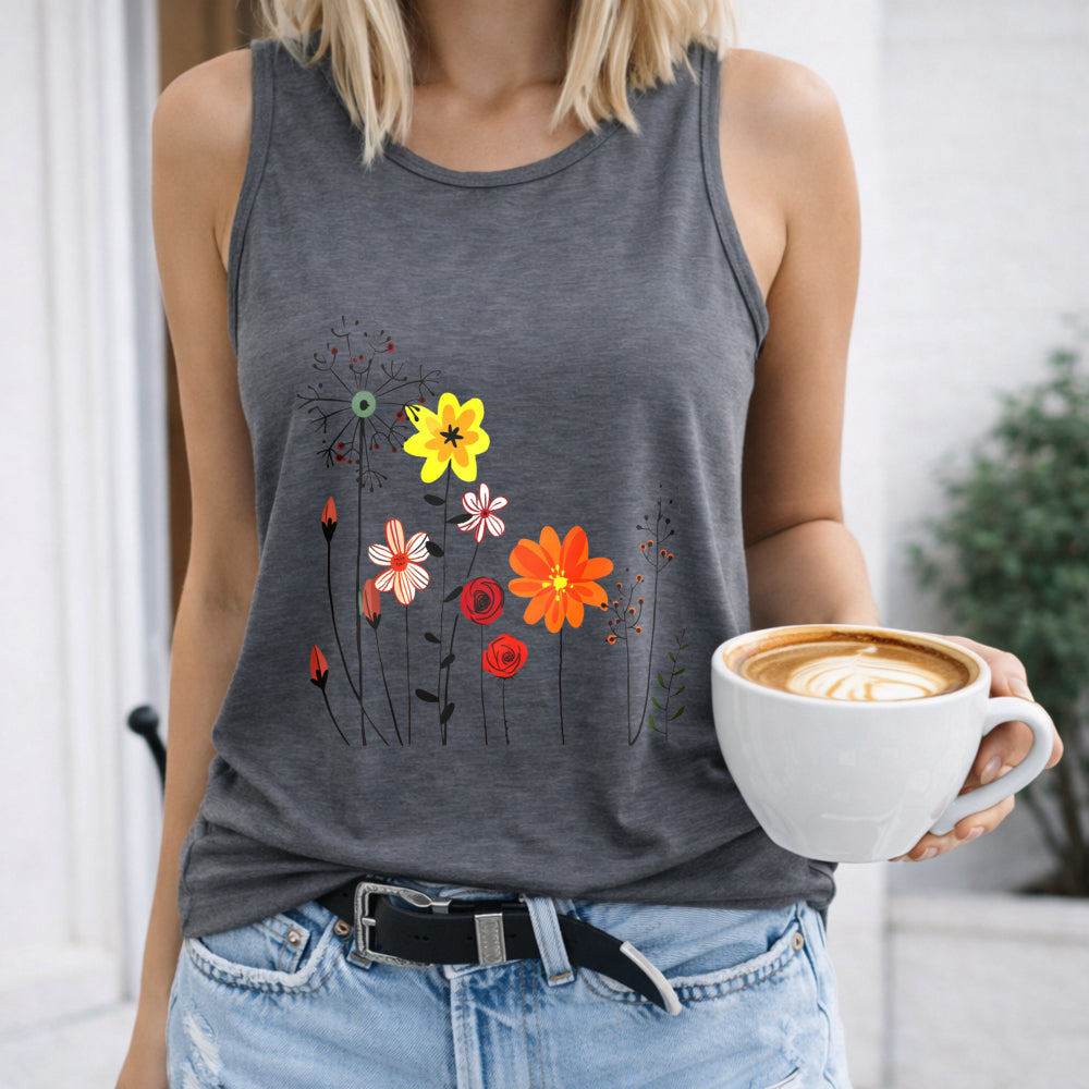 Racer With Cartoon Floral Women's Tank Top
