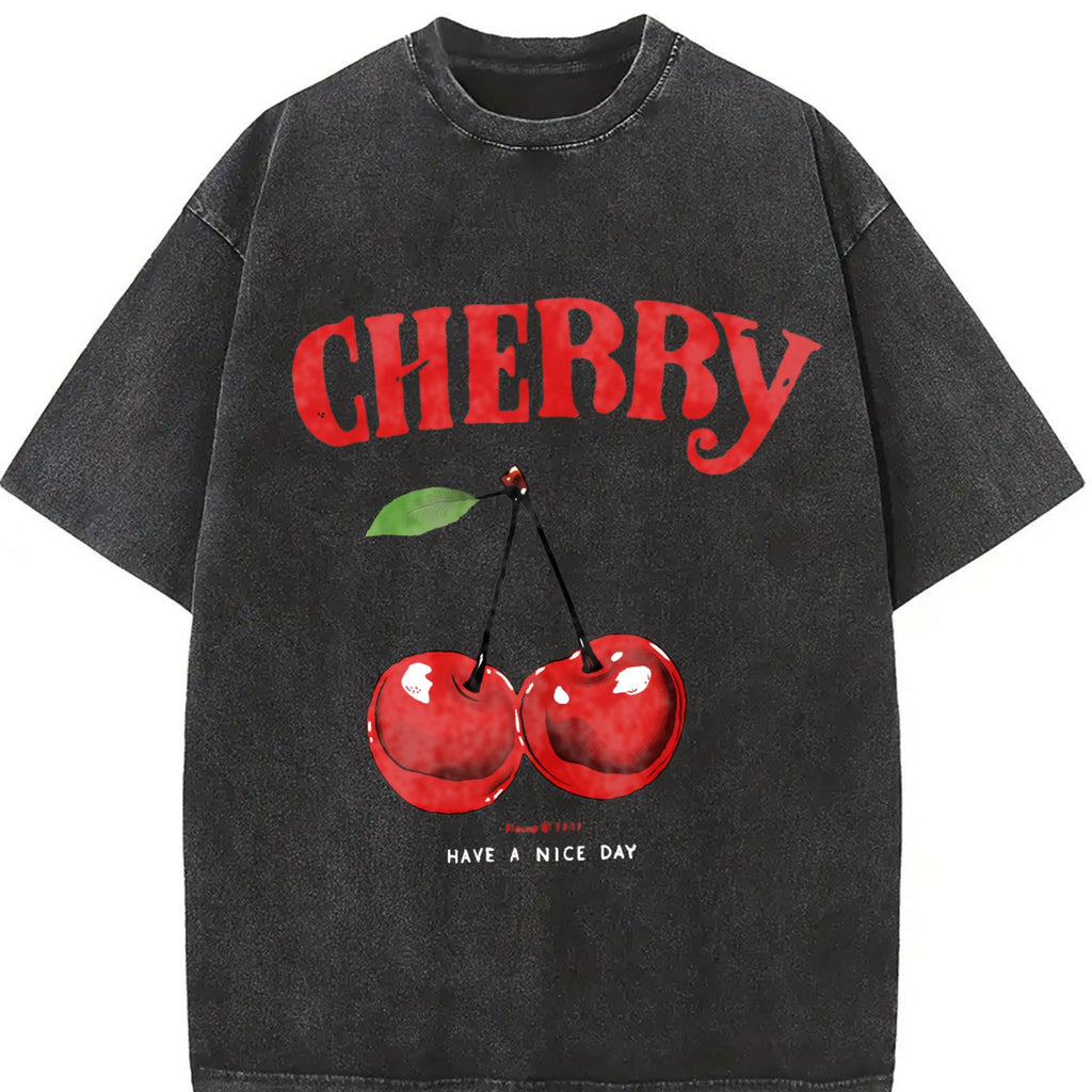 T-shirtplus Size - Pink Cherry Daily Travel Vintage Washed product image 2